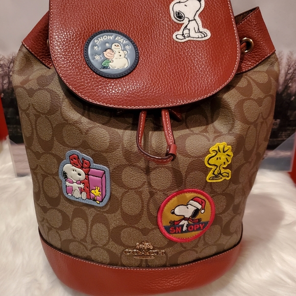 Coach Peanuts Dempsey Drawstring Backpack Bag (Redwood) - Picture 3 of 16